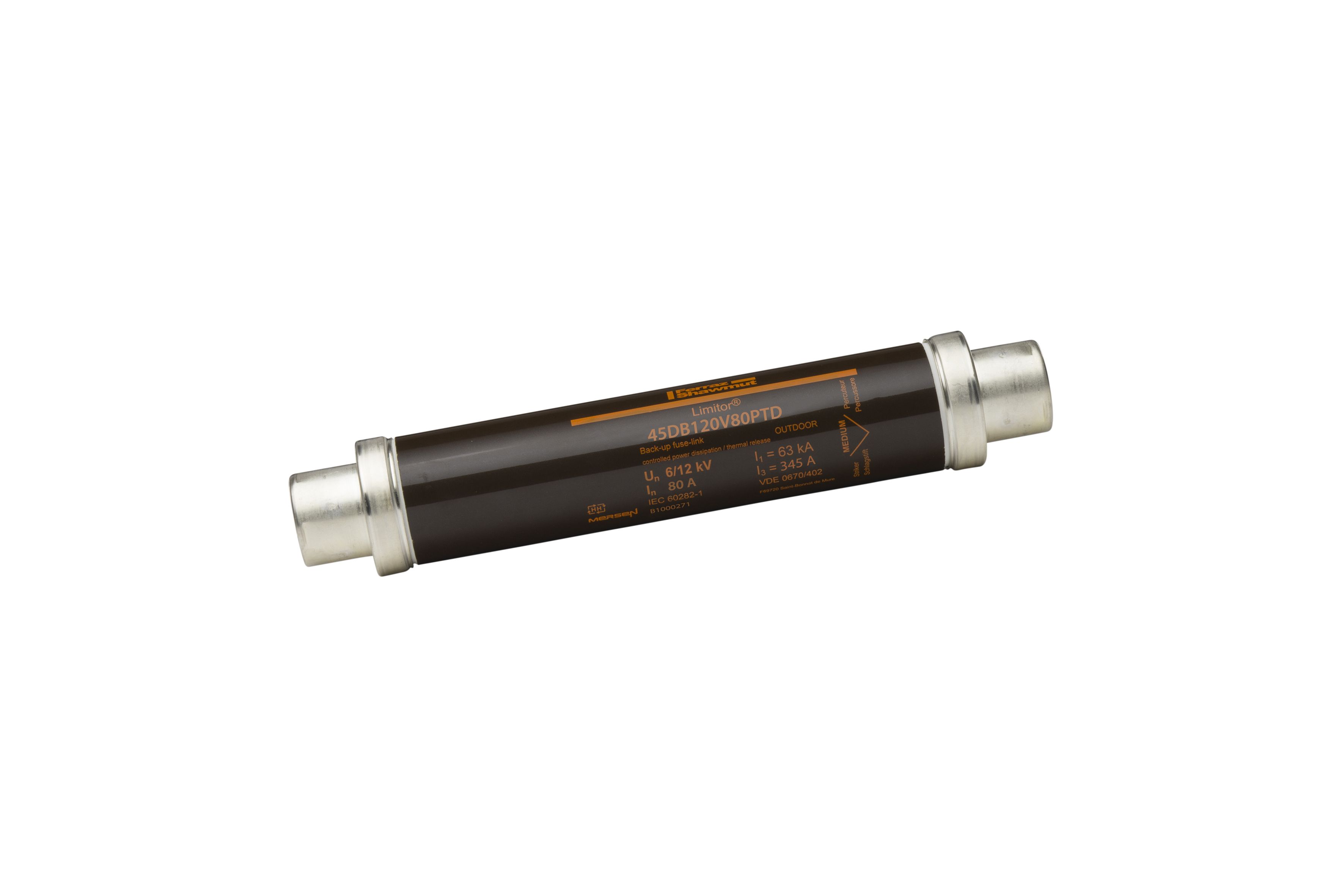 B1000271 - HV fuse, DIN , VDE, 12kV 80A, 292mm, 45mm, medium striker 80N, thermal striker